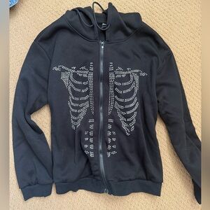 Black SHEIN Skeleton Hoodie Zipup Bedazzled Size XL